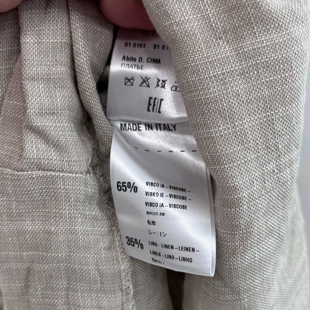$650 TELA Cima Color Block Linen Shift Dress Black Tan with Pockets Size Medium - Picture 4 of 9